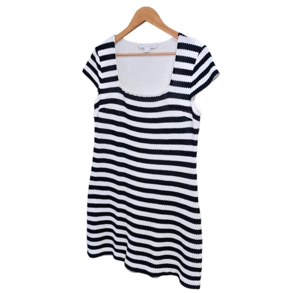 Diane Von Furstenberg Suji Honeycomb Knit Square Neck Striped Dress Size 14 - Picture 4 of 16